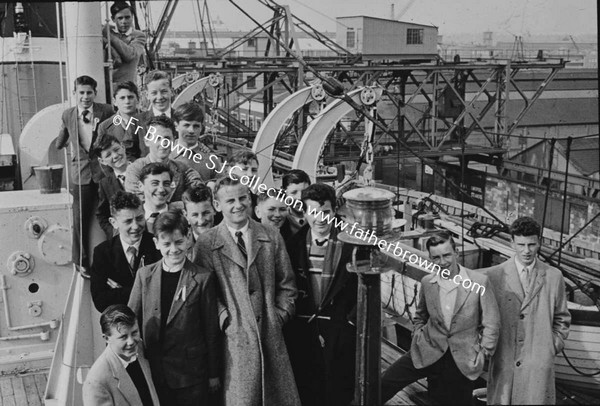 GROUP OF BELVEDERE BOYS ON IRISH PINE (SHIP) IN DUBLIN PORT